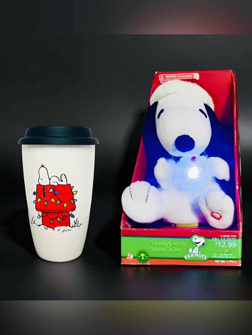 CHRISTMAS SNOOPY MUG & NIB ANIMATED LIGHT UP SNOOPY PLUSH TOY SET